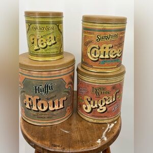 Vintage 4pc Canister Set Metal Ballonoff Flour Sugar Coffee Tea